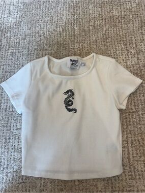 Princess Polly White Ribbed Tee with Dragon Graphic